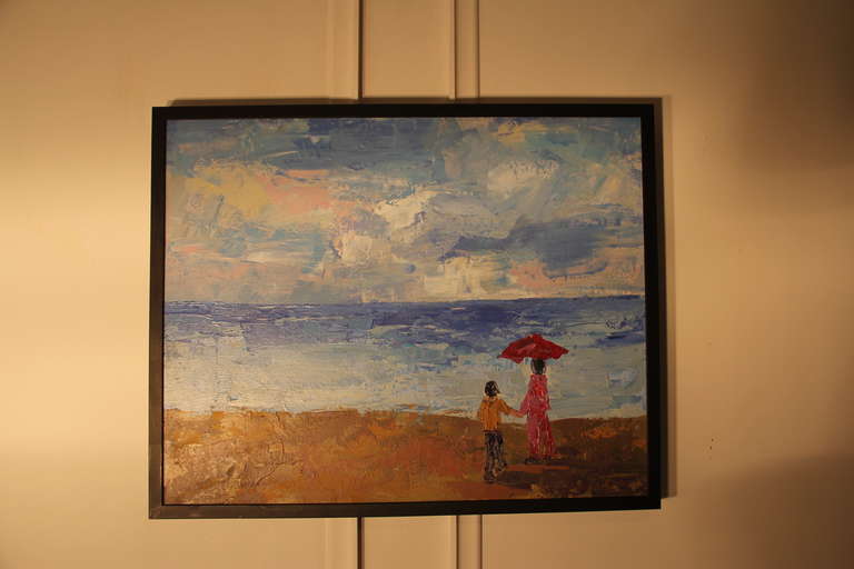 20th Century Mother and Child at Sea Painting For Sale