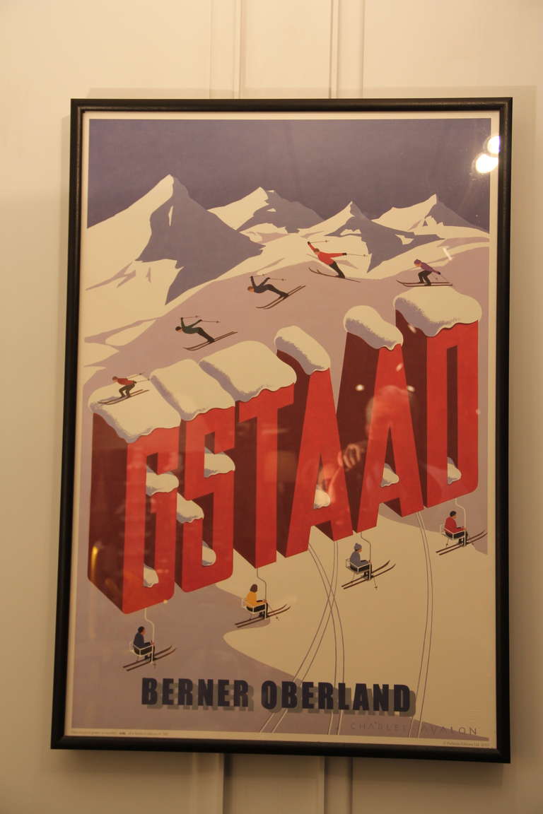 Gstaad: 'Letters' Limited Edition Pullman Poster from the 'Art Deco in the Alps' Collection. Limited edition of 280. Printed on cotton paper. Simple black frame.