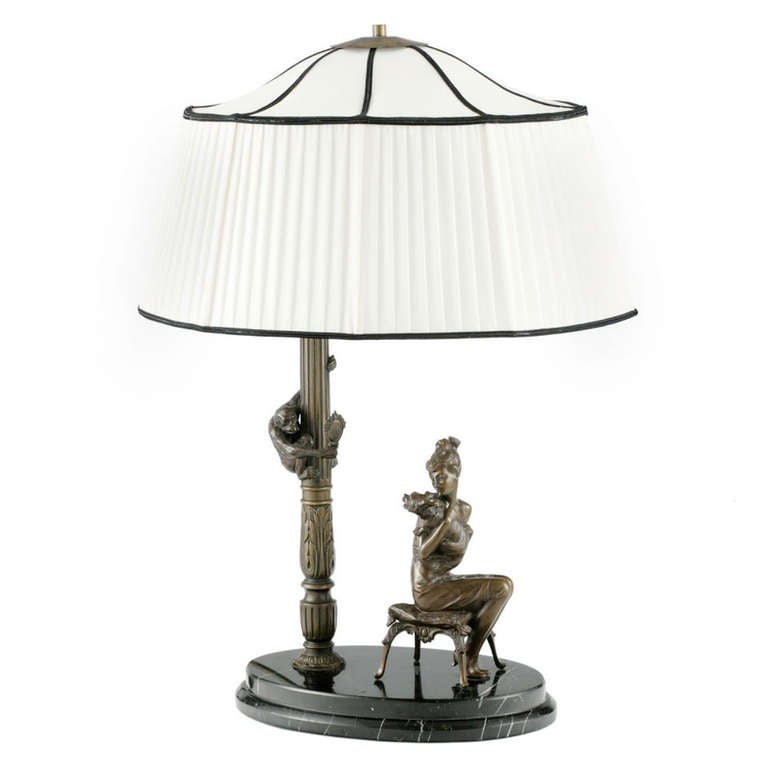 Austrian Art Deco Lamp "Lady with Doggy and Monkey" by Bruno Zach For Sale  at 1stDibs