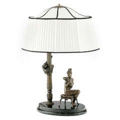 Antique Austrian Art Deco Lamp "Lady with Doggy and Monkey" by Bruno Zach