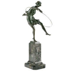 Vienna Secession Bronze "Girl playing with a hoop" by Hans Elischer