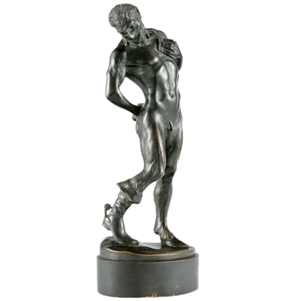Austrian Art Deco Bronze "Faun with Cowboy Boot" by Bruno Zach For Sale