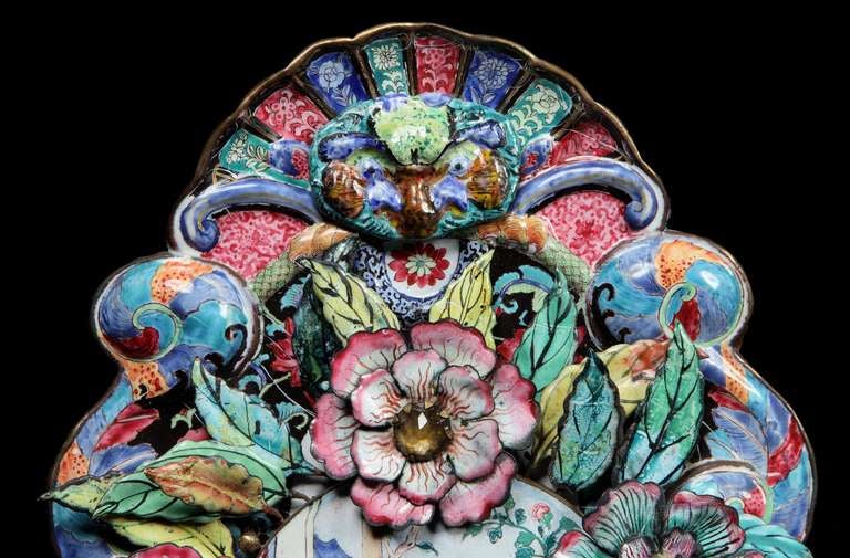 18th Century and Earlier Pair of Chinese Export Qianlong Period Canton Enamel Wall Sconces For Sale