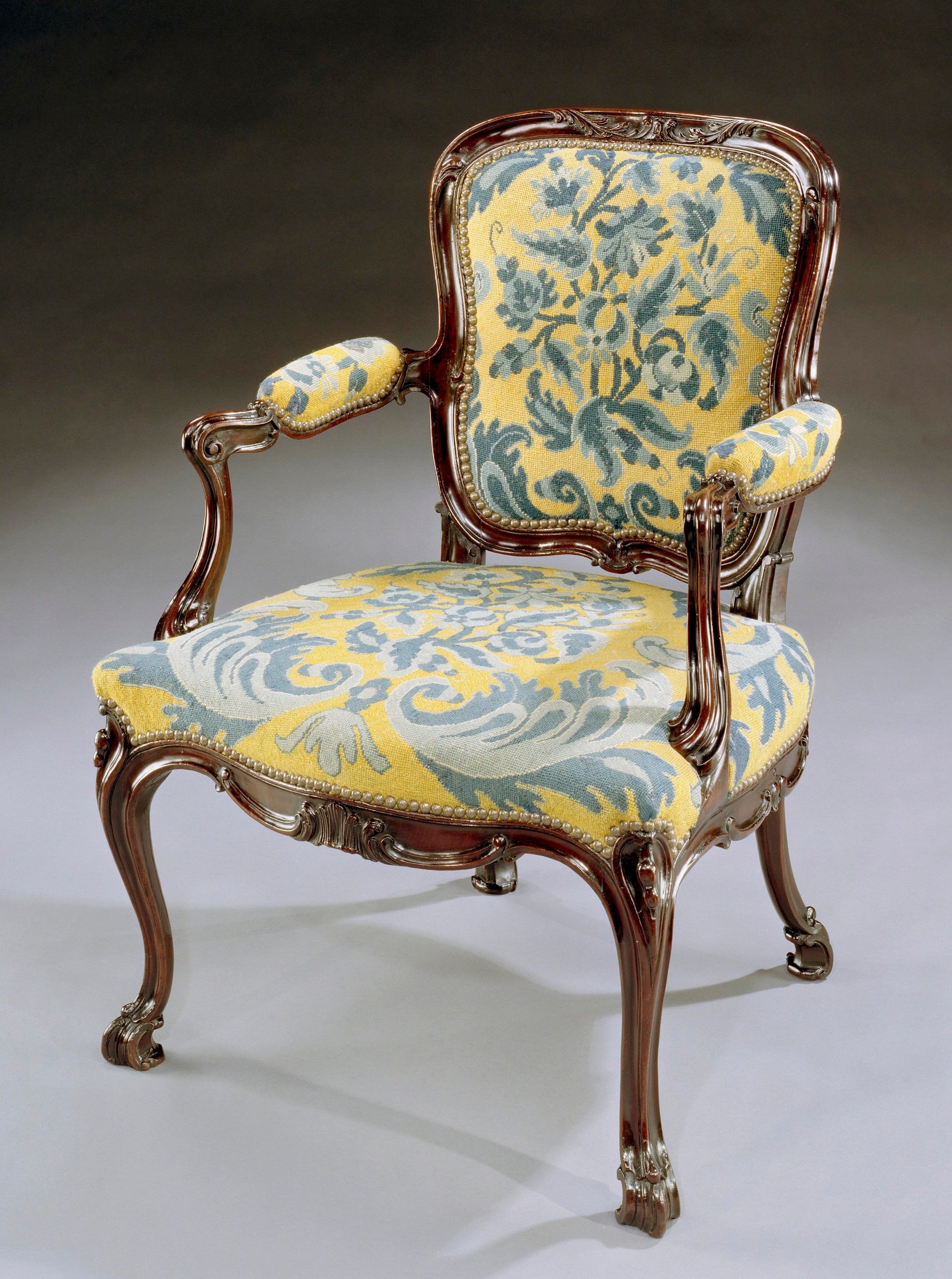 A George III Carved Mahogany Needlework Armchair (4486711) For Sale