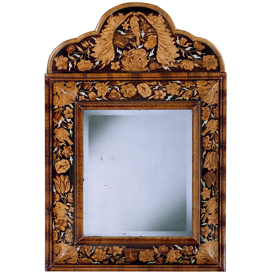A William and Mary Marquetry Cushion Mirror (4476721) For Sale