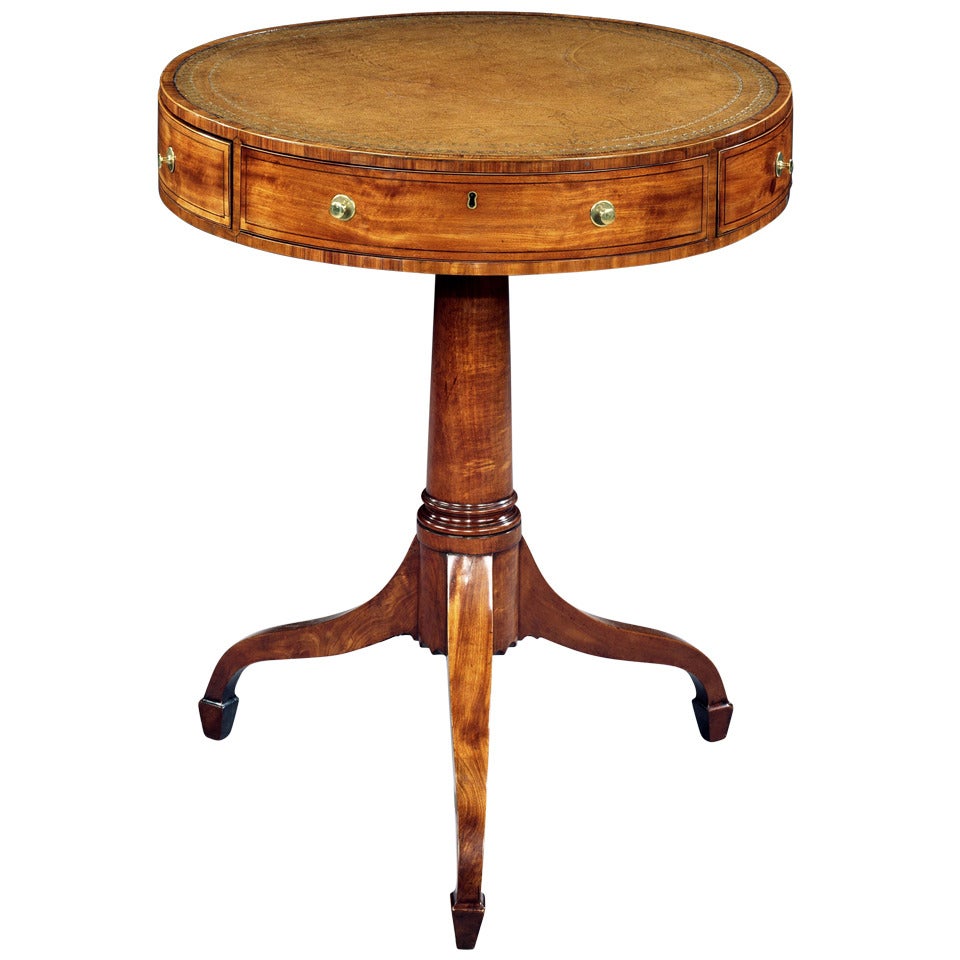 A George III Satinwood Drum Table Crossbanded In Tulipwood (4426631) For Sale