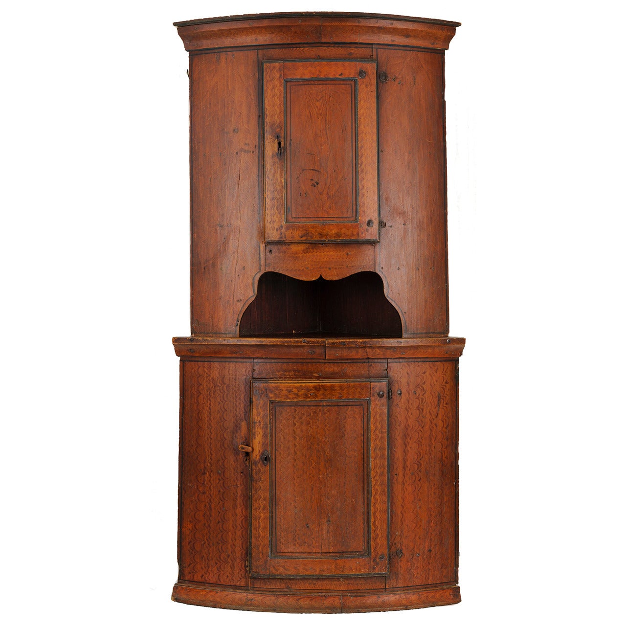 18th Century Corner Cabinet with Original Feather Painted Finish For Sale