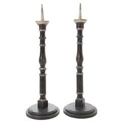 Italian 1920s Pair of Tall Painted Candlesticks