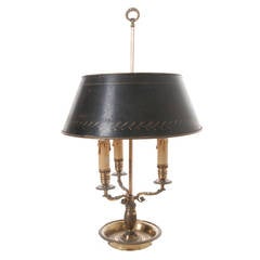 French 19th Century Bouillotte Lamp and Tole Shade