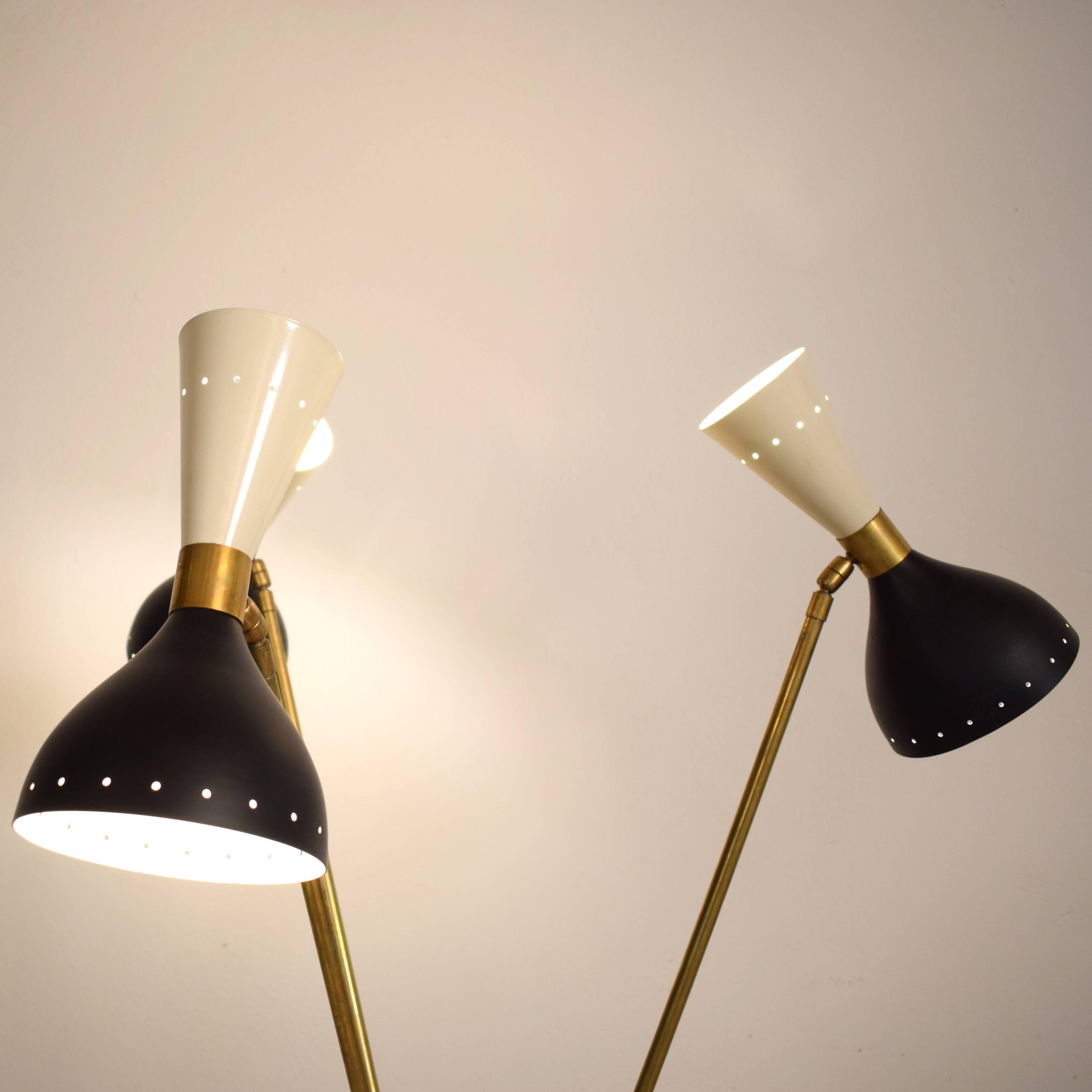 Mid-Century Modern Stilnovo Style Brass Tripod Floor Lamp