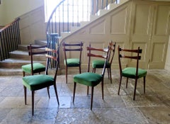 Midcentury Italian Dining Chairs Set of Six in Velvet, 1950s