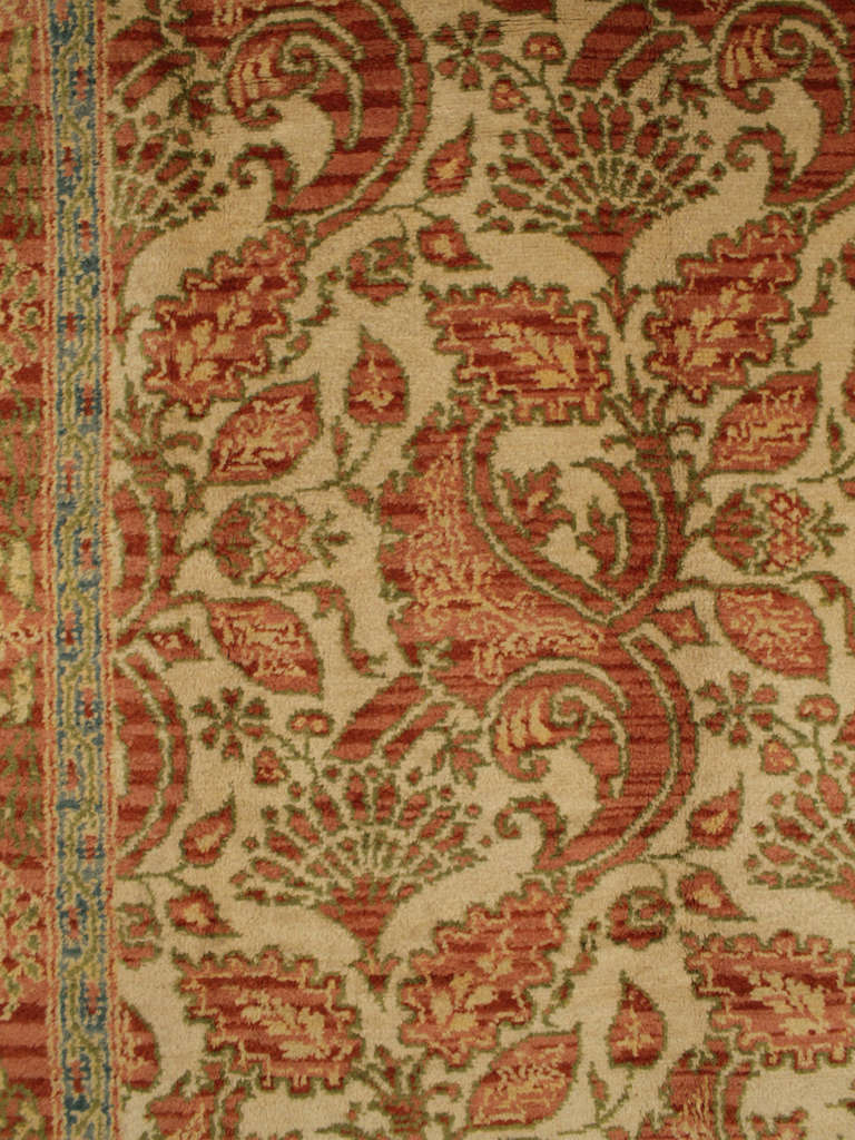 An early, second quarter 20th century Spanish Cuenca rug, hand spanish knotted wool with neoclassical and Hispano-Moresque influence.