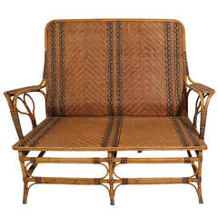 Antique Wicker Table and Armchair from Manufacture Parissien 19th Century