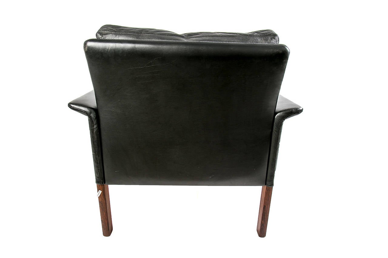 20th Century Original Well Preserved Hans Olsen Black Leather Armchair