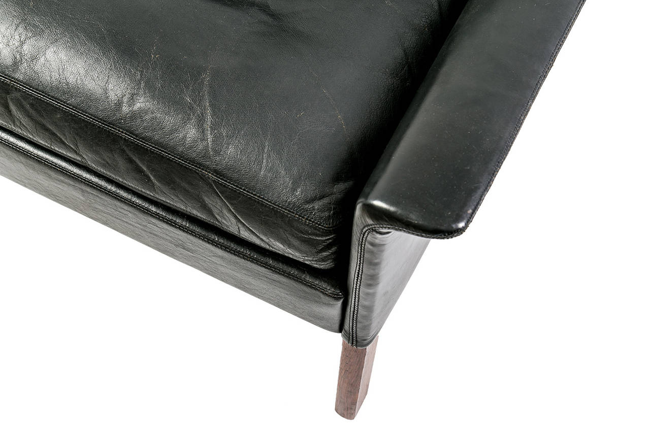 Original Well Preserved Hans Olsen Black Leather Armchair 2