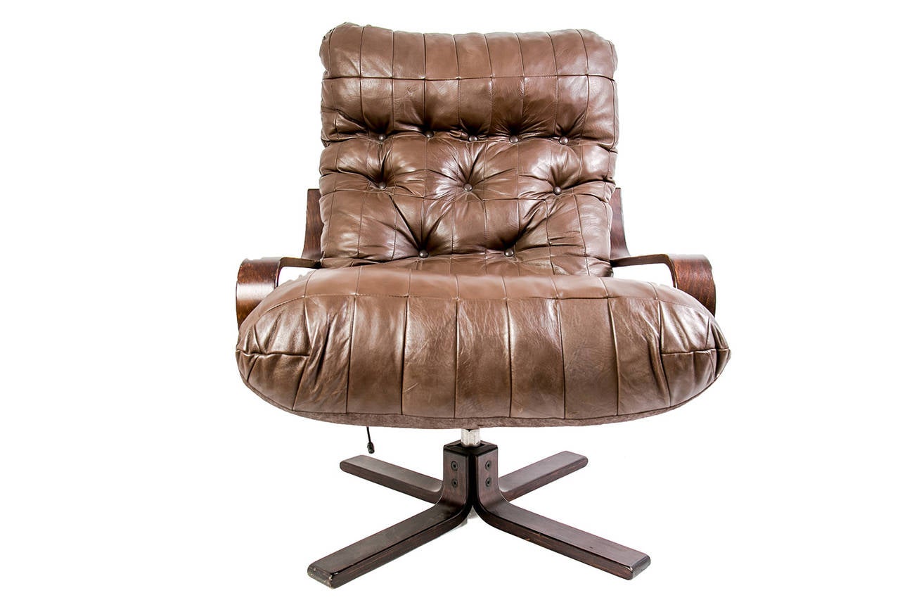 Norwegian Great Danish Brown Leather Armchair, circa 1970