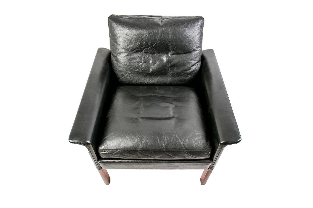 Mid-Century Modern Original Well Preserved Hans Olsen Black Leather Armchair