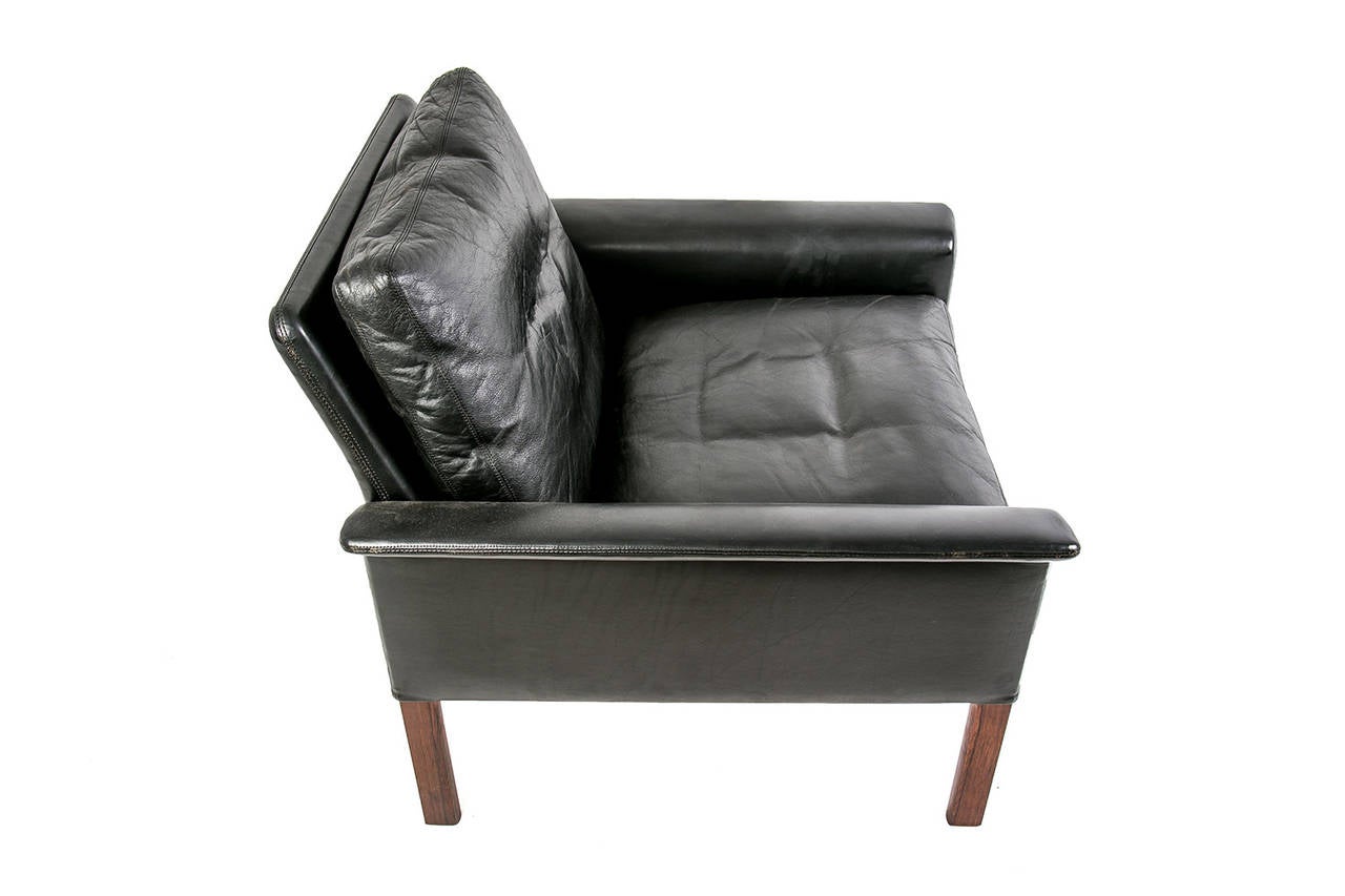 Other Original Well Preserved Hans Olsen Black Leather Armchair