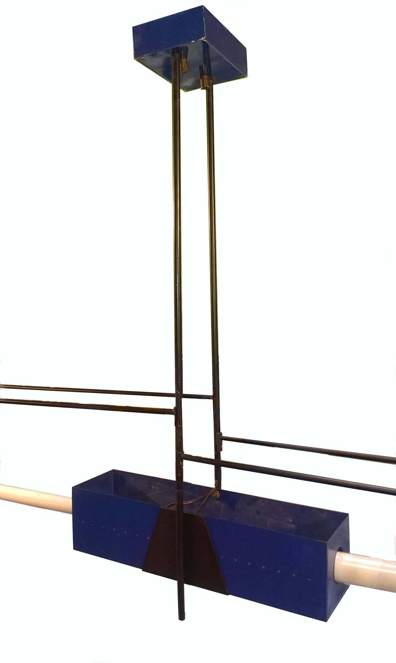 Minimalist amazing blu and black iron chandelier For Sale