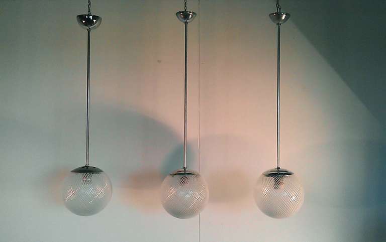 Italian Three Carlo Scarpa Chandeliers for Venini 1940