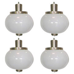 Vintage Four White Opaline Chandeliers 1960