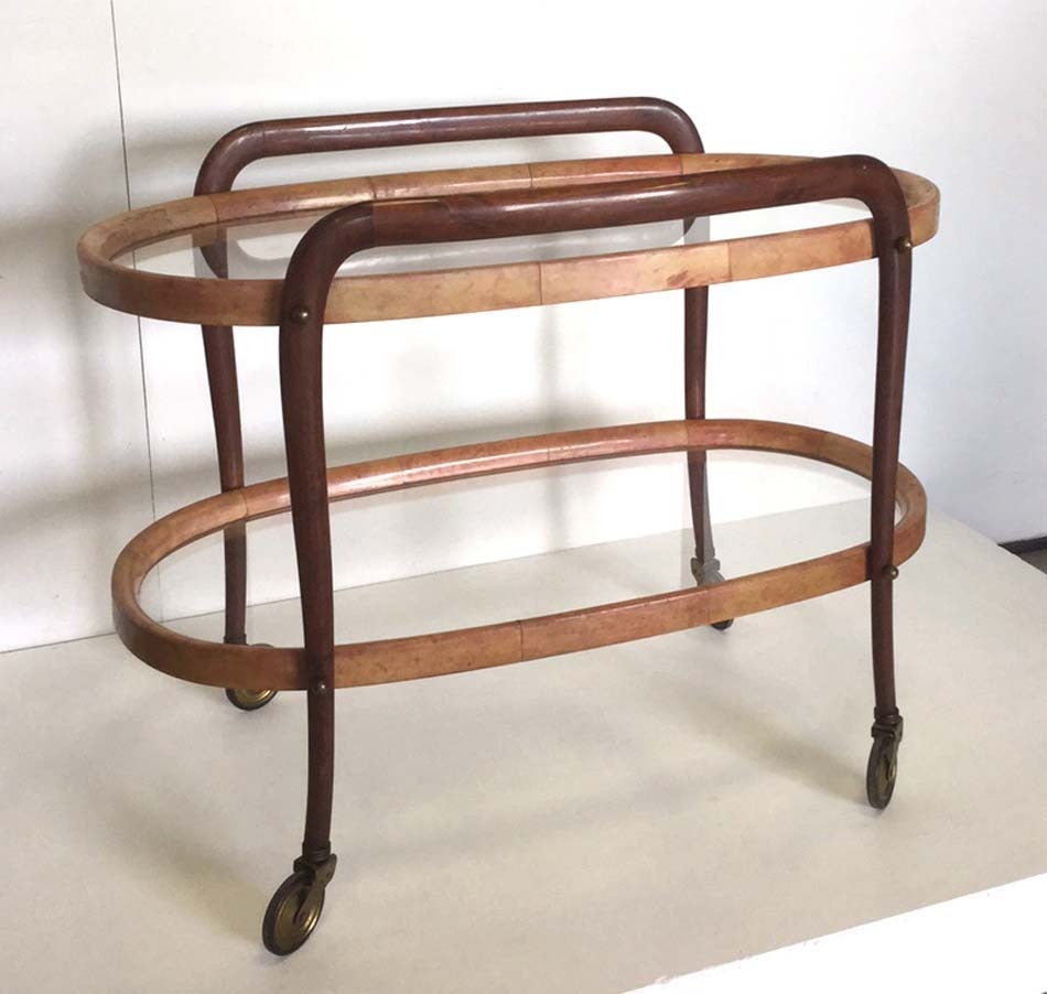 Rare Parchment Cart by Aldo Tura, 1940 In Good Condition In Fossano, IT