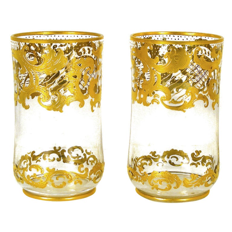 Twelve Raised Gold Tumblers by Josephine Hutte, Stemware