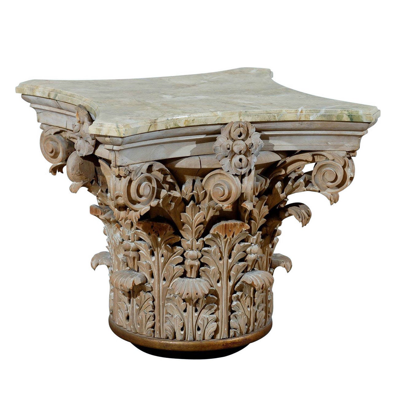 Corinthian Capital Side Table with Marbleized Wood Top