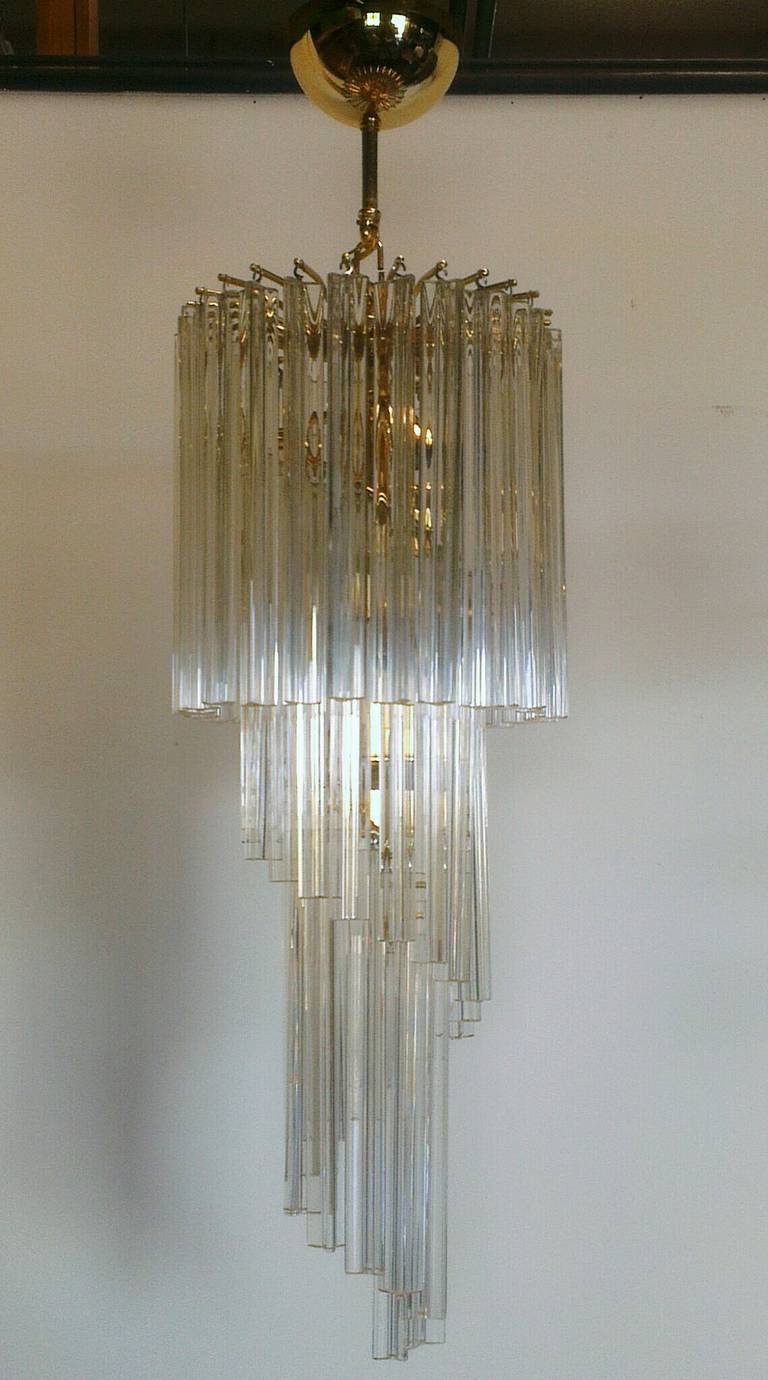 Venini chandelier trilobo 1980, glass and brass