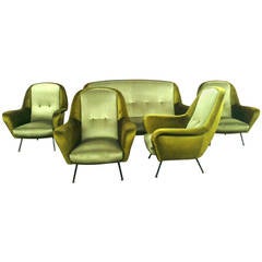 Beautiful Set of Four Armchairs and One Sofa, 1950