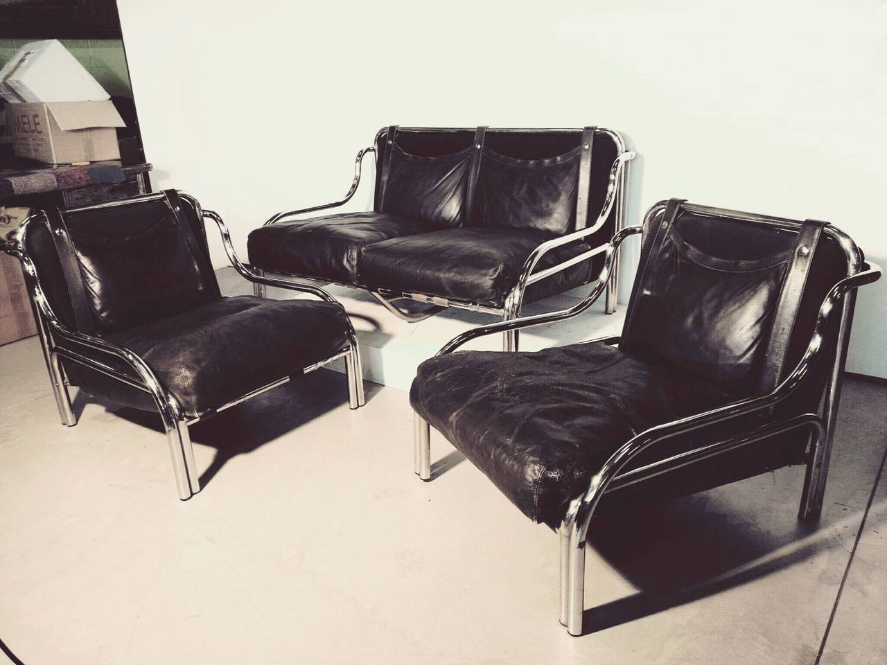 Italian Exceptional Armchairs and Sofa by Gae Aulenti