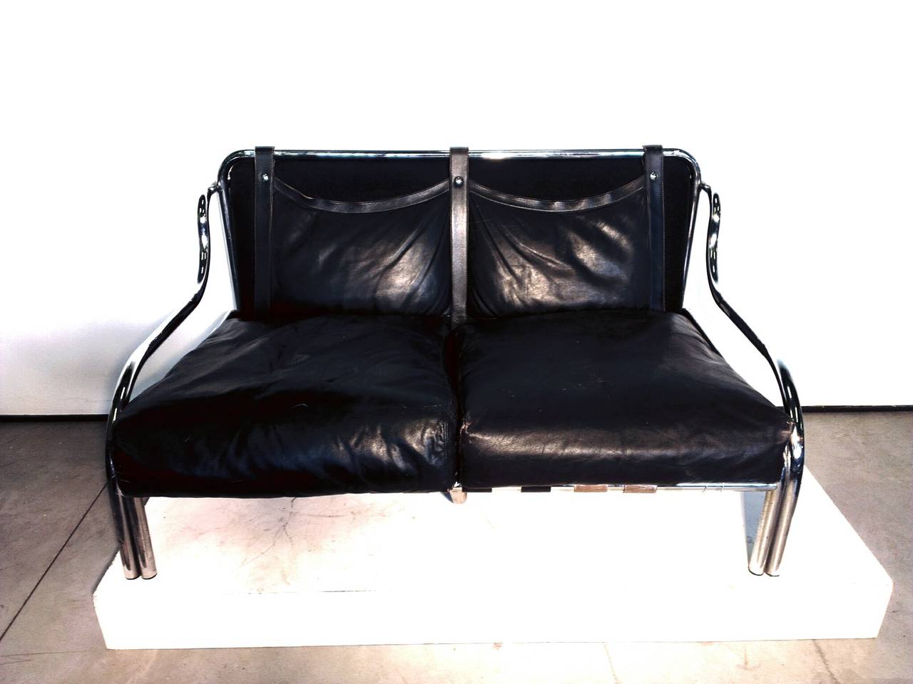 Leather Exceptional Armchairs and Sofa by Gae Aulenti