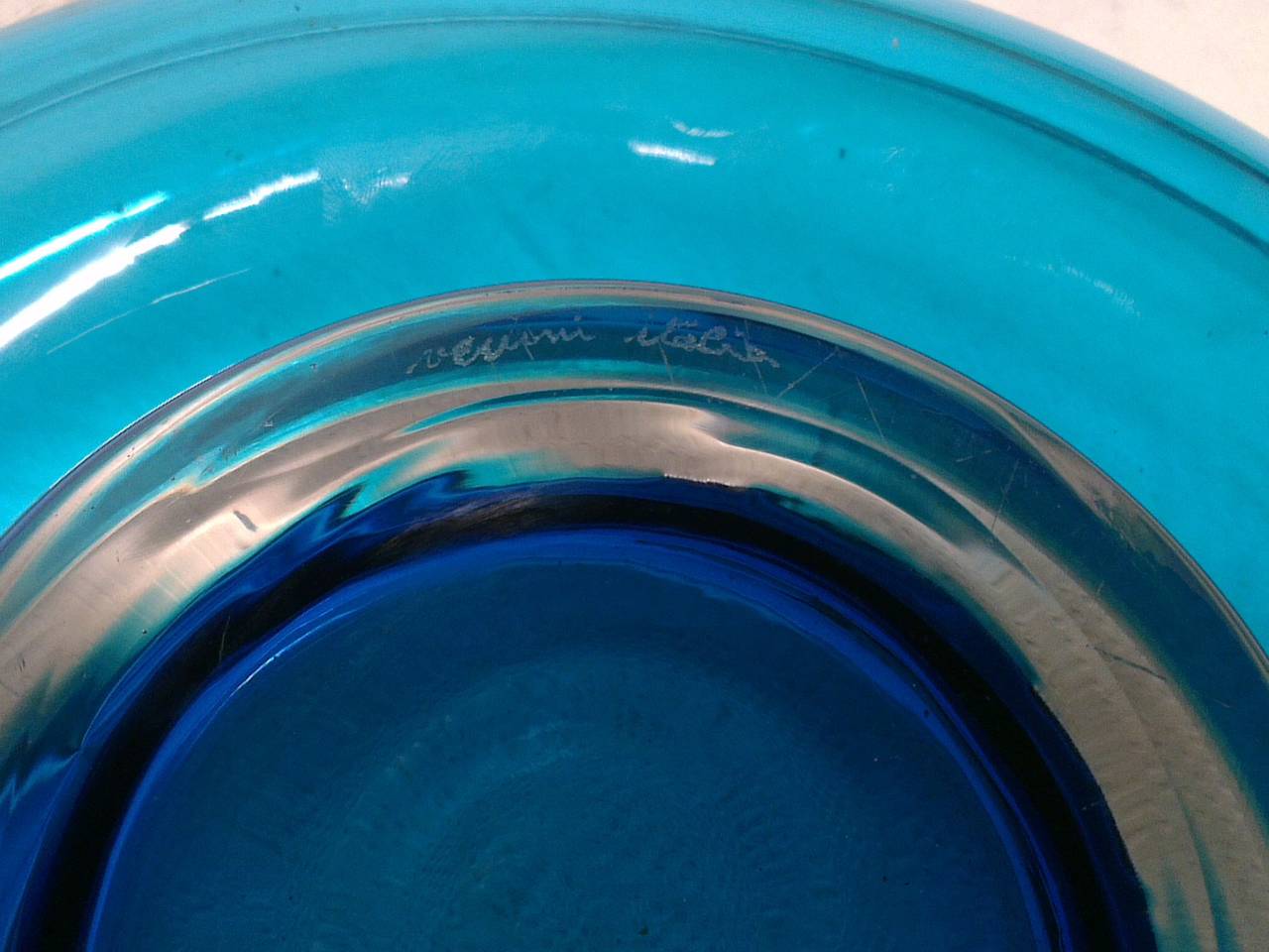 Blue Glass Venini Ashtray In Excellent Condition In Fossano, IT