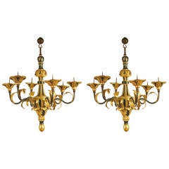 A Pair of Italian Painted and Carved Giltwood Chandaliers