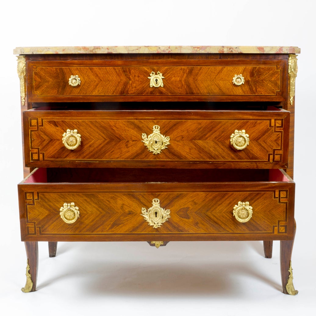 Louis XVI 19th Century Gilt Bronze-Mounted Transition Style Commode