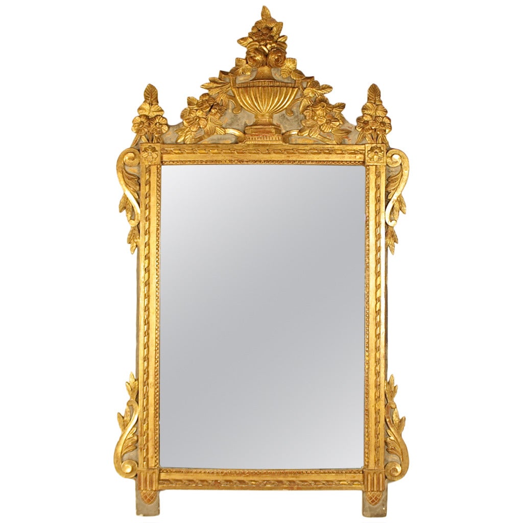 A Louis XVI Provincial Giltwood and Grey Painted Mirror, late 18th Century