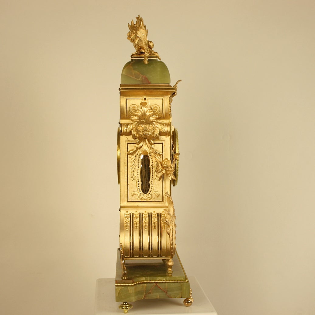 Late 19th Century Lenzkirch Gilt-Metal and Onyx Mantel Clock, circa 1898