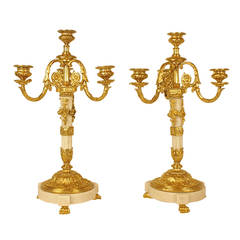 Pair of Louis XVI Gilt-Bronze and White Marble Candlesticks