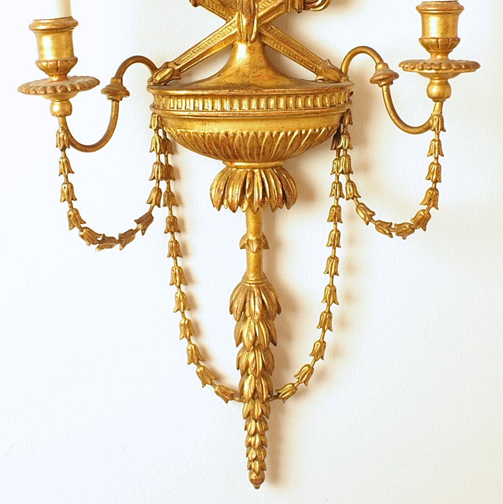 Wood Set of Four Adam Style Giltwood Wall Lights