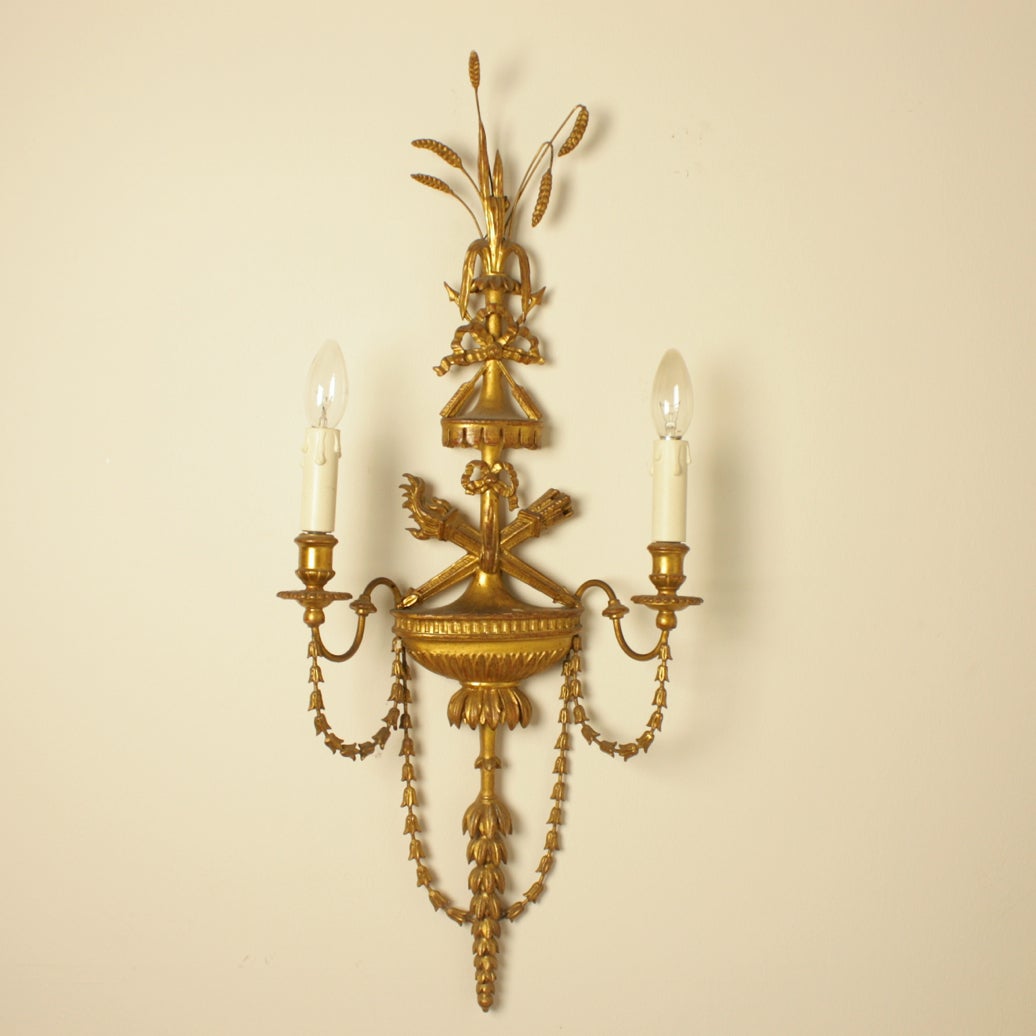 Set of Four Adam Style Giltwood Wall Lights 3