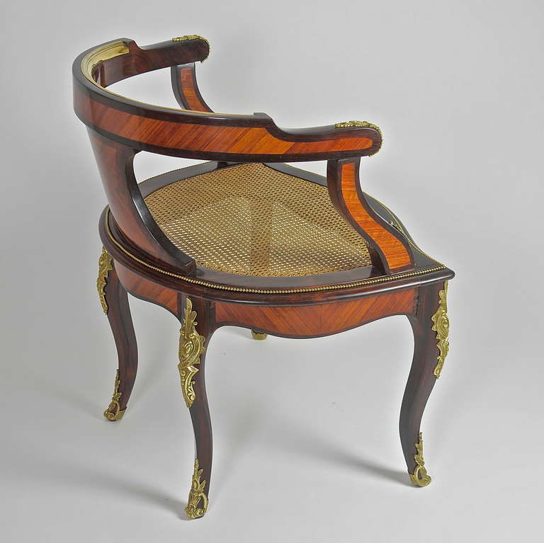 French A Louis XV Style Gilt-Bronze Mounted Desk Chair or ‘Fauteuil de Bureau’