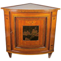 An 18th Century Louis XVI Marquetry and Lacquer Corner Cabinet or 'Encognure'