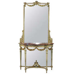 Louis XVI Painted and Parcel Gilt Console and Mirror