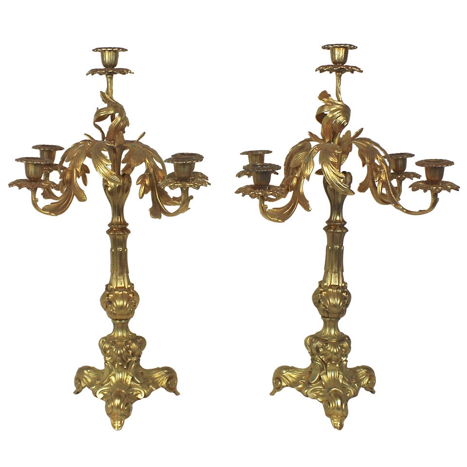 18th Century Pair of Gilt Bronze Candelabras