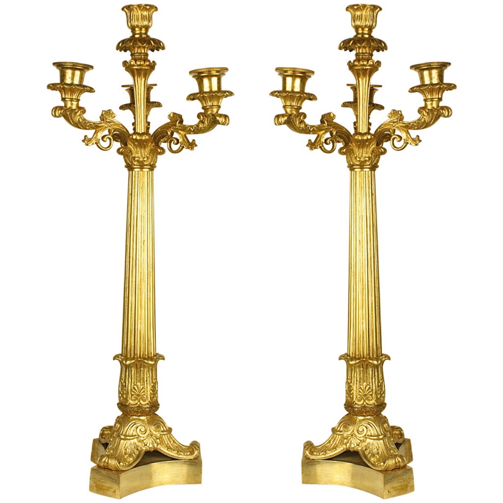 Pair of Charles X Gilt Bronze, Four-Light Candelabras