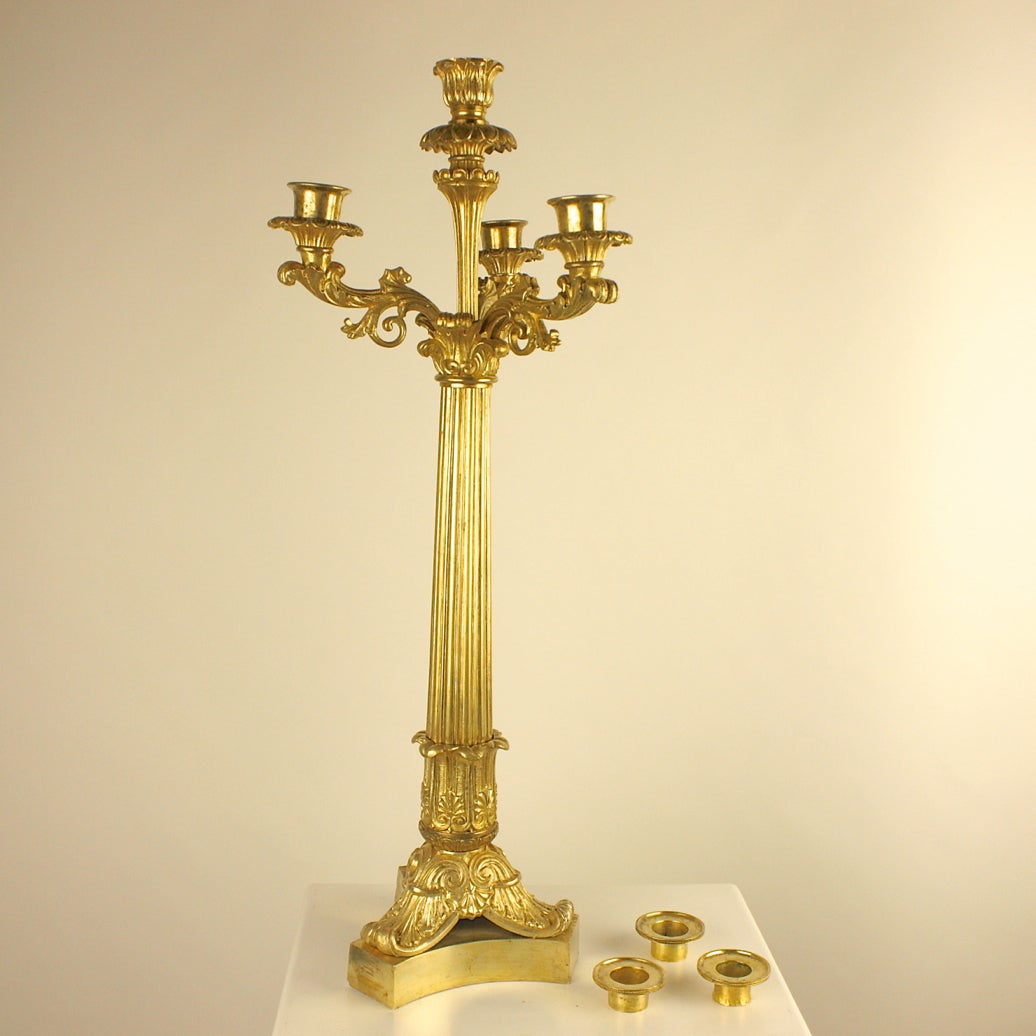 Mid-19th Century Pair of Charles X Gilt Bronze, Four-Light Candelabras For Sale