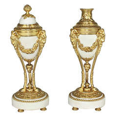 A Pair of 19th Century Ormolu and Marble Cassolettes