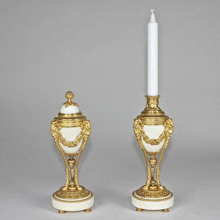 A Pair of 19th Century Ormolu and Marble Cassolettes