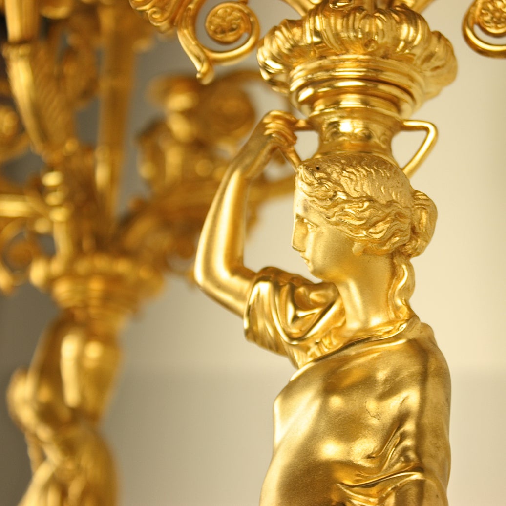 Gilt Pair of Ormolu and Cut Crystal Candelabra, attr. L’Escalier De Cristal, ca. 1810