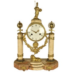Late 18th Century Marble and Gilt-Bronze Mantle Clock Representing Pallas Athena